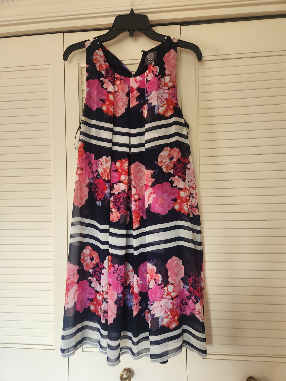 Vince Camuto Navy Floral Stripe Midi Dress
